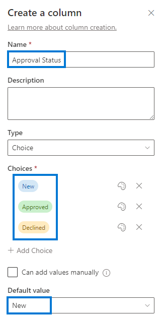 Screenshot of new SharePoint list.
