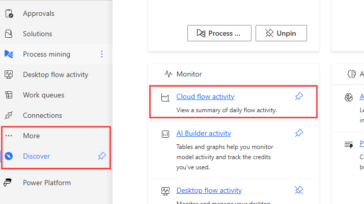 Screenshot of more options for Power Automate portal.