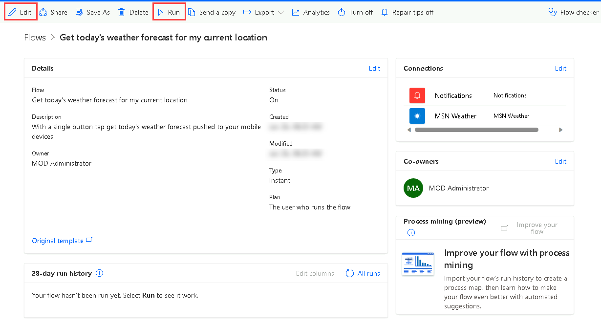 Screenshot of flow details.