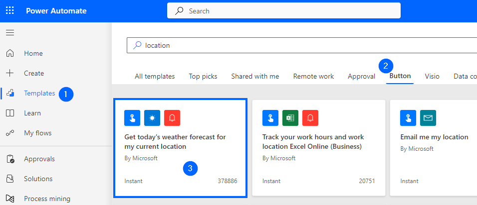 Screenshot of flow templates.