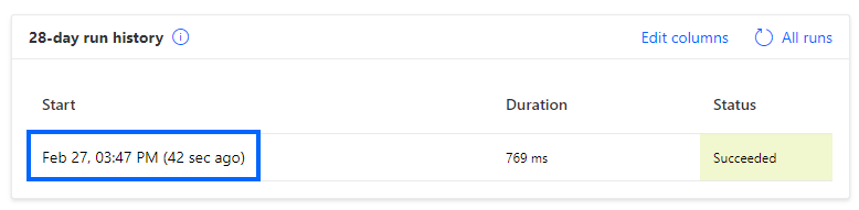 Screenshot of flow run history.