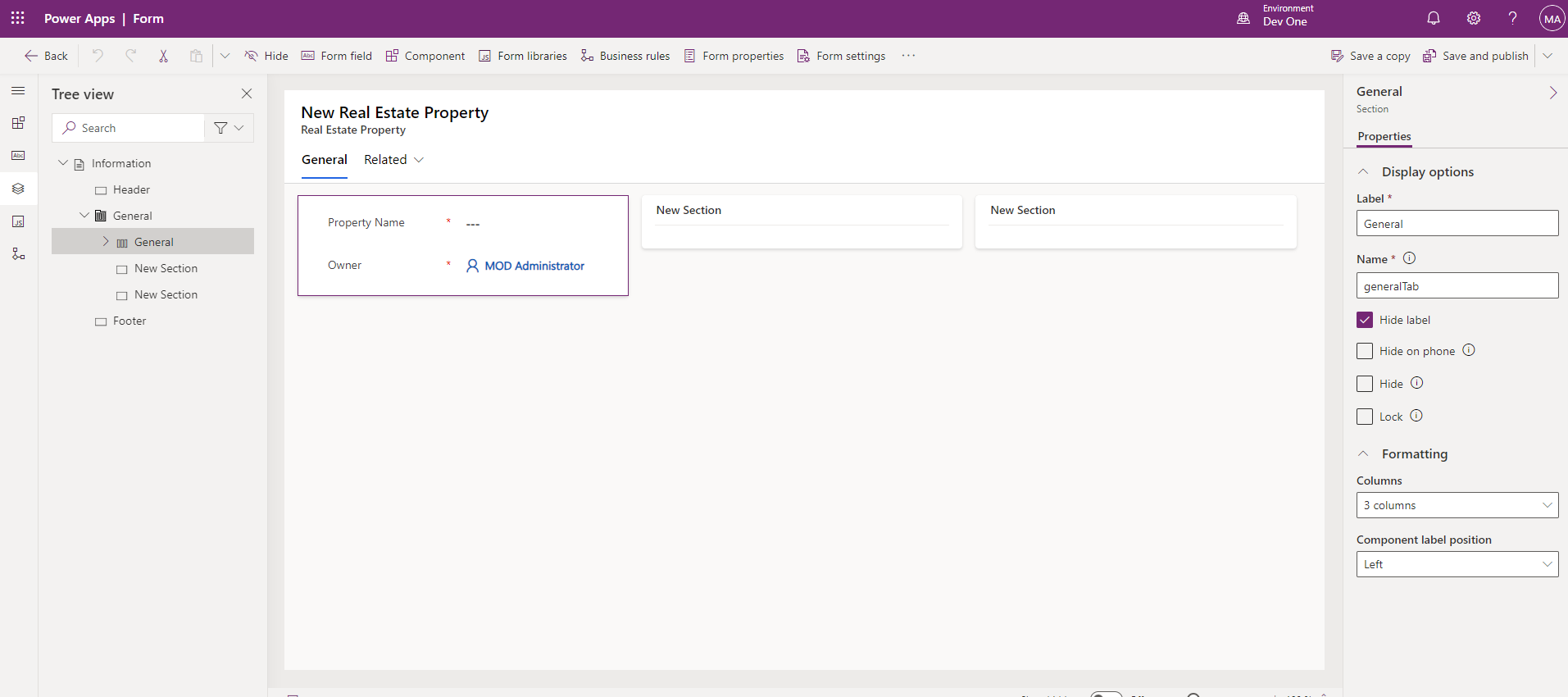 Screenshot des Hauptformulars mit einer Registerkarte mit drei Spalten.