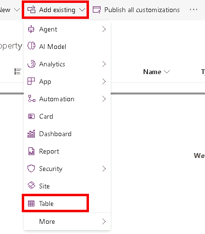 Add existing tables.