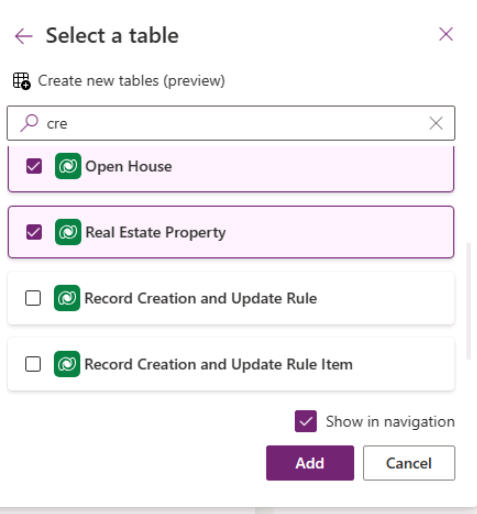 Screenshot of add page to model-driven app dialog.