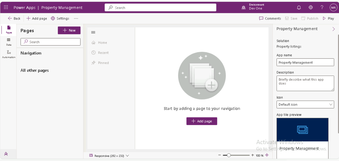 Screenshot of model-driven app designer.