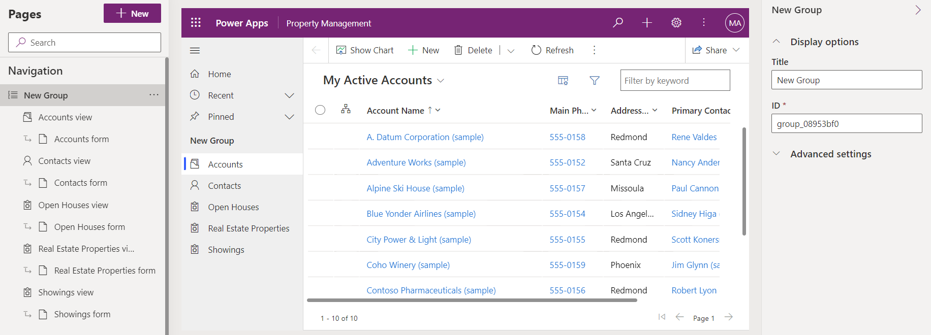 Screenshot of model-driven app group.