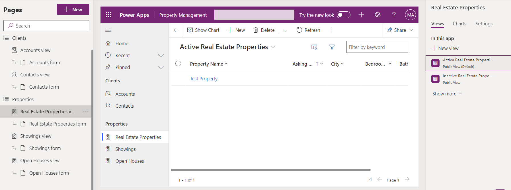 Screenshot of model-driven app designer with navigation.
