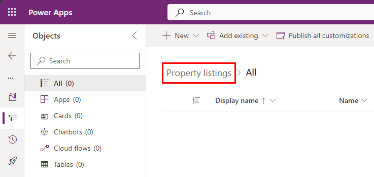 Property listing solution objects.