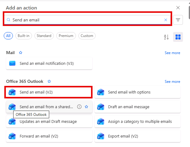 Outlook の構成を示すスクリーンショット