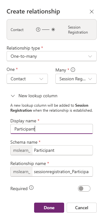 Screenshot showing creating the Participant relationship.