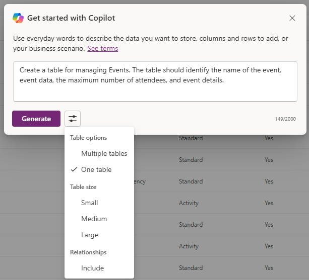Screenshot of the Copilot screen where you provide your description.