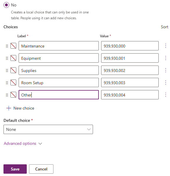 Screenshot showing Choice Column