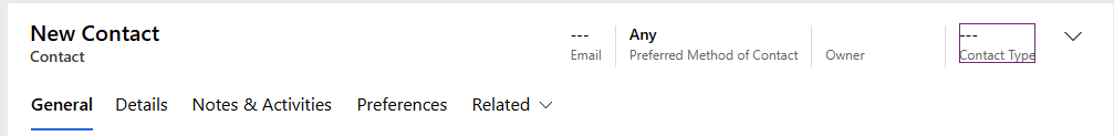 Screenshot showing the contact type field on a form.