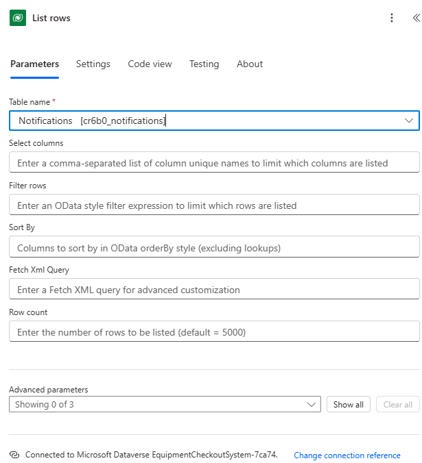 Screenshot of the list rows action