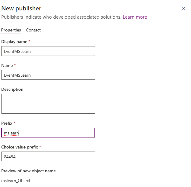 A screenshot of the Create New Publisher screen.