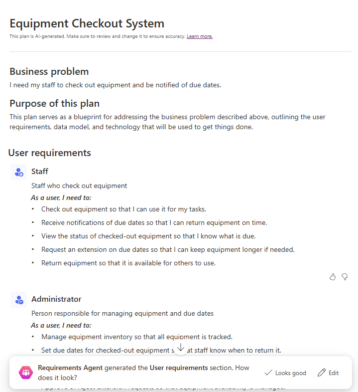 Screenshot of plan overview