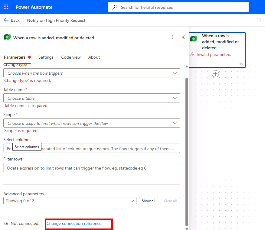 Screenshot showing changing the connection