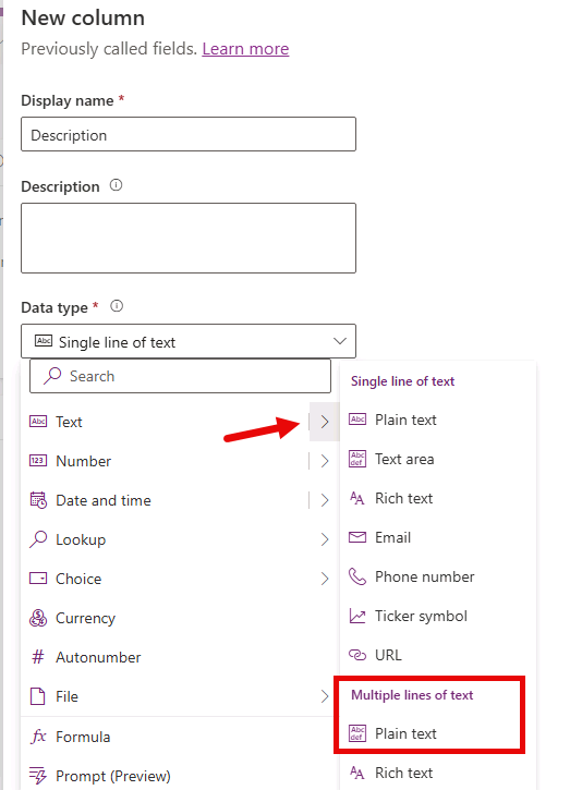 Screenshot showing formatting as Multi Line Text