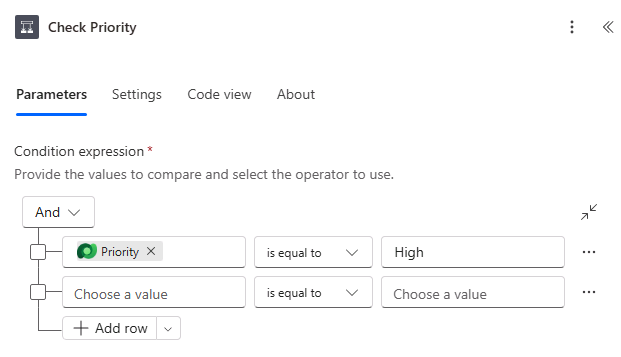 Screenshot showing Check Priority Condition