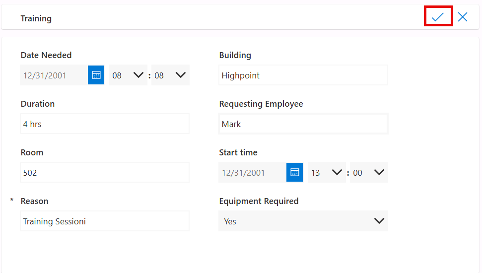 Screenshot of adding a new record.
