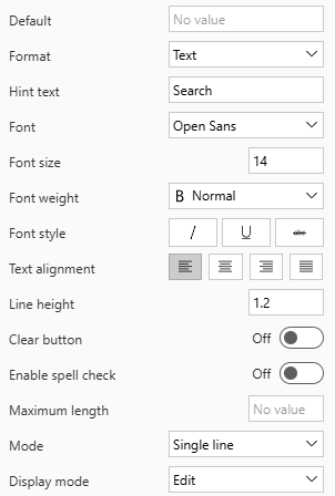 Screenshot of Search Input properties.
