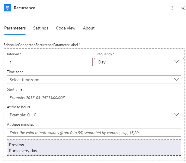 Screenshot of the recurrence trigger