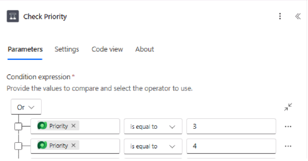 Screenshot showing Check Priority Condition