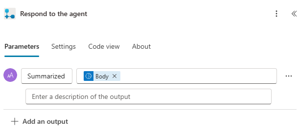 Screenshot showing output parameters.