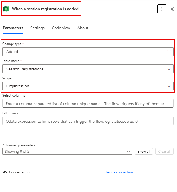 Screenshot of the when a session is added trigger configuration