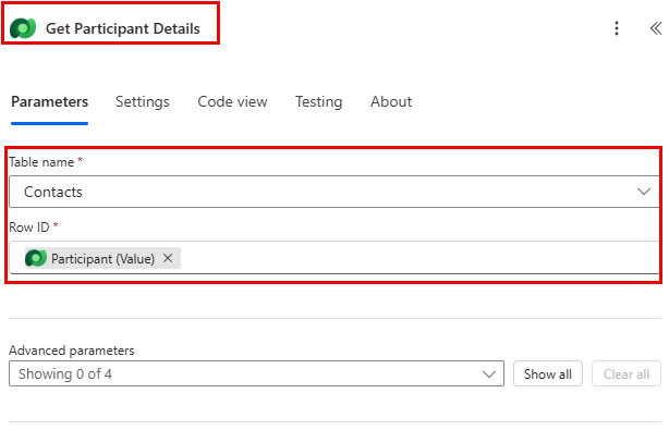 Screenshot of the Get Participant Details action configuration