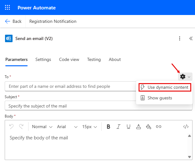 Screenshot of using Dynamic Content