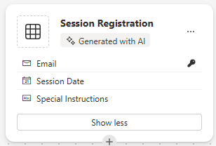 Screenshot showing the Session Registration table added.