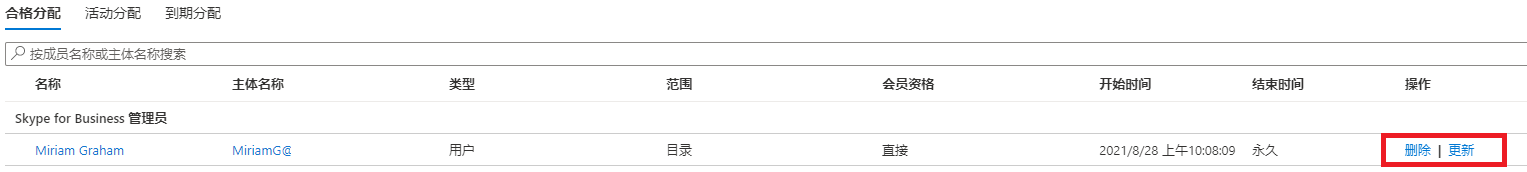 屏幕图像显示了合规性管理员的“操作”列中列出的选项