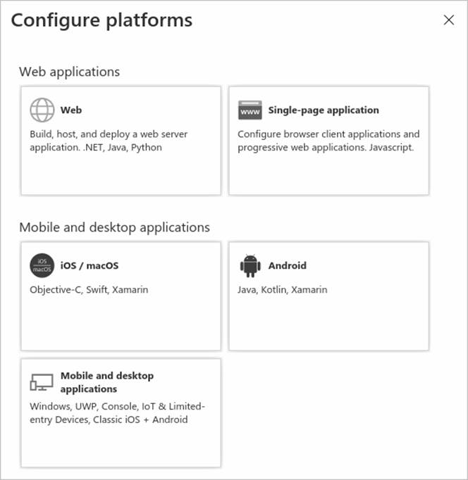 Screenshot des Plattformkonfigurationsbereichs im Azure-Portal