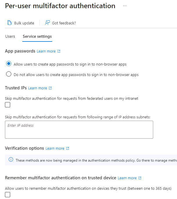 Capture d’écran montrant la configuration MFA