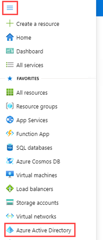 Azure portal menu with Azure Active Directory selected