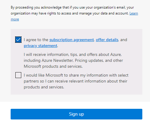 Agree to subscription agreement and sign up