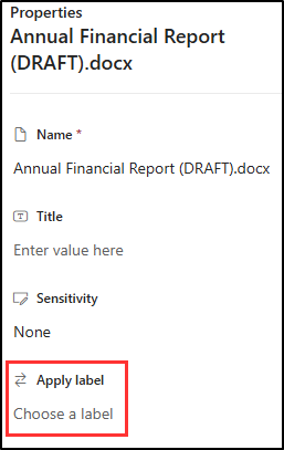 Screenshot showing where to apply a retention label in OneDrive.