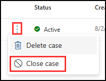 Screenshot showing the click path for closing a case in eDiscovery (Premium)