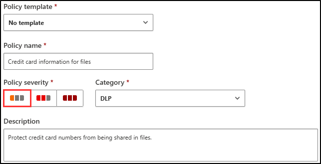 Screenshot showing the policy severity set to low.