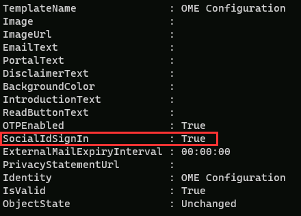 Screenshot showing the SocialIdSignIn value set to True. 