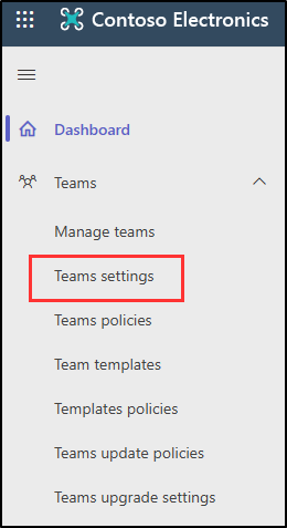 Screenshot showing the Teams settings button in the Teams admin portal.