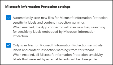 Screenshot showing both checkboxes enabled for Information Protection in the Defender portal.