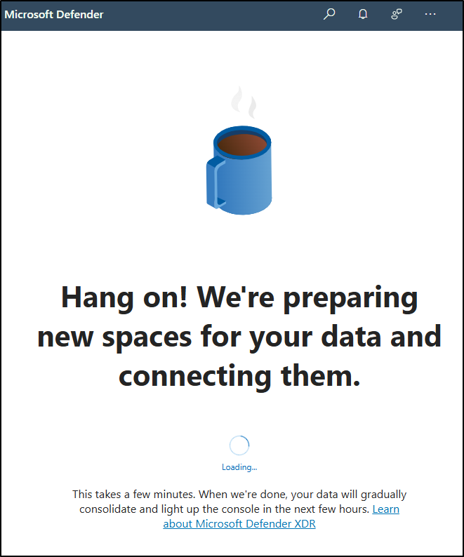 Screenshot showing Microsoft Defender XDR being onboarded.