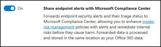 Screenshot showing the Share endpoints with Microsoft Compliance Center toggle.