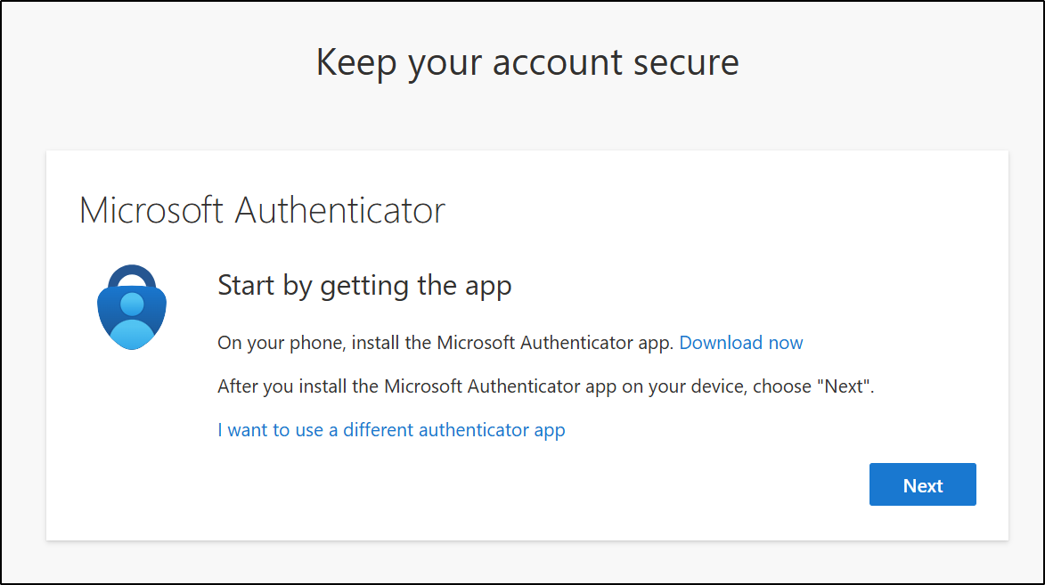 Screenshot showing the Keep your account secure screen for multi-factor authentication.