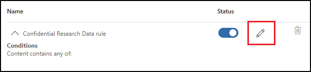 Screenshot where to edit the rule for a service-side auto-labeling policy.