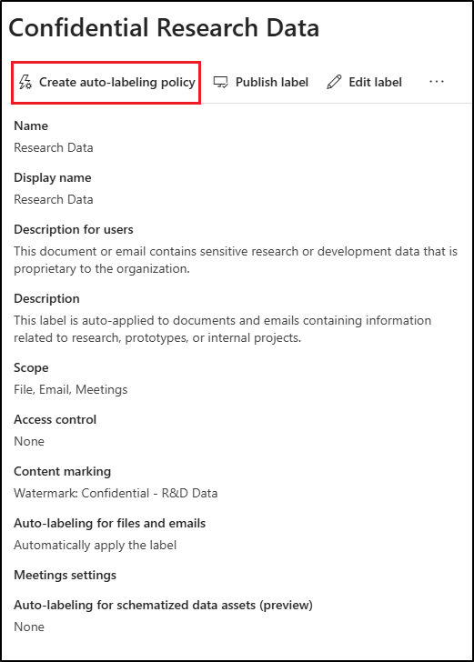 Screenshot showing the option to create an auto-labeling policy.