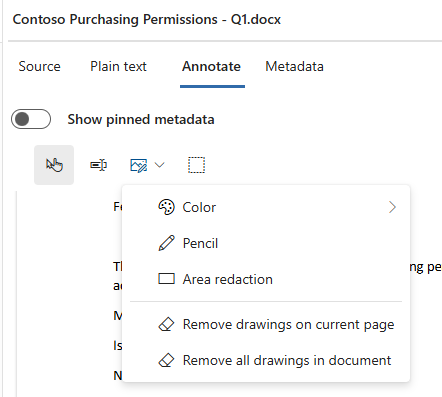 Screenshot showing where to select Area redaction.