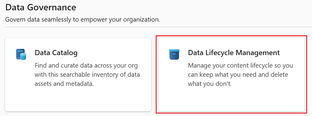 Screenshot showing the Data Lifecycle Management card in the new Microsoft Purview portal.